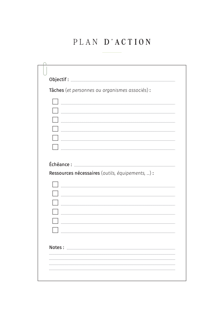 Plan d’action – Pack de 5 pages