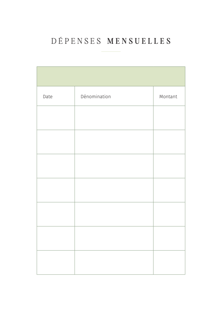 Dépenses mensuelles – Pack de 5 pages